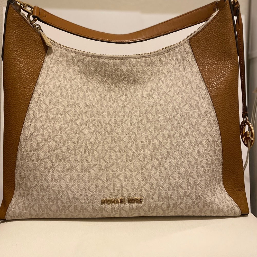 Michael Kors Brown and Cream Shoulder Bag and matching wallet